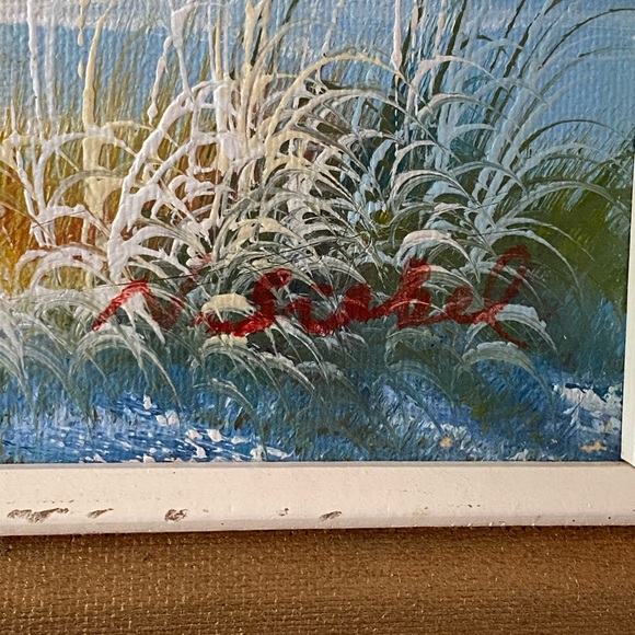 Lighthouse Beach Oil Painting MCM Oil on Canvas 1960s Retro Seagulls N Siebel - Picture 4 of 15